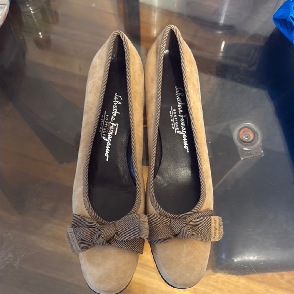 Salvatore Ferragamo Women's Tan Suede Pumps